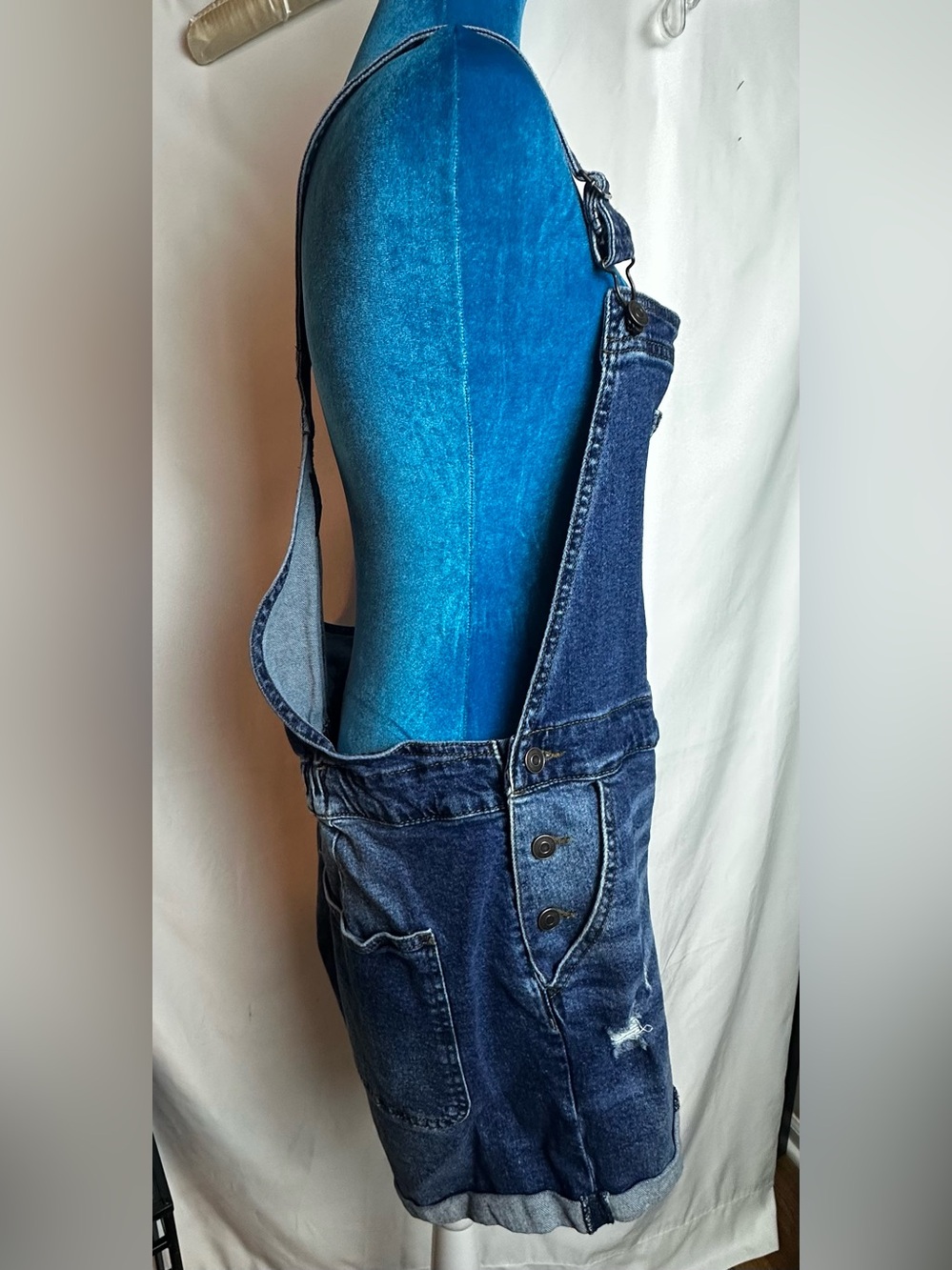 No Boundaries Light and Dark Blue Denim Shortalls - Picture 4 of 9